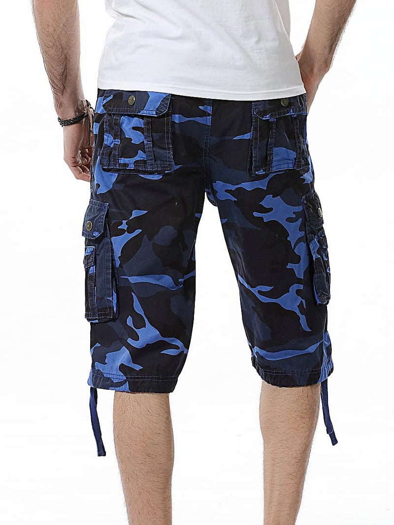 IDEALSANXUN Men's Casual Loose Fit Multi-Pockets Military Cargo Shorts (Camo Blue, 32) - Image 4